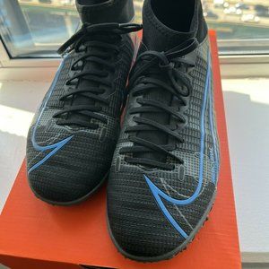 NIKE - MERCURIAL SUPERFLY 8 ACADEMY TF TURF SHOE - SZ 7.5 BLACK/BLUE - EUC